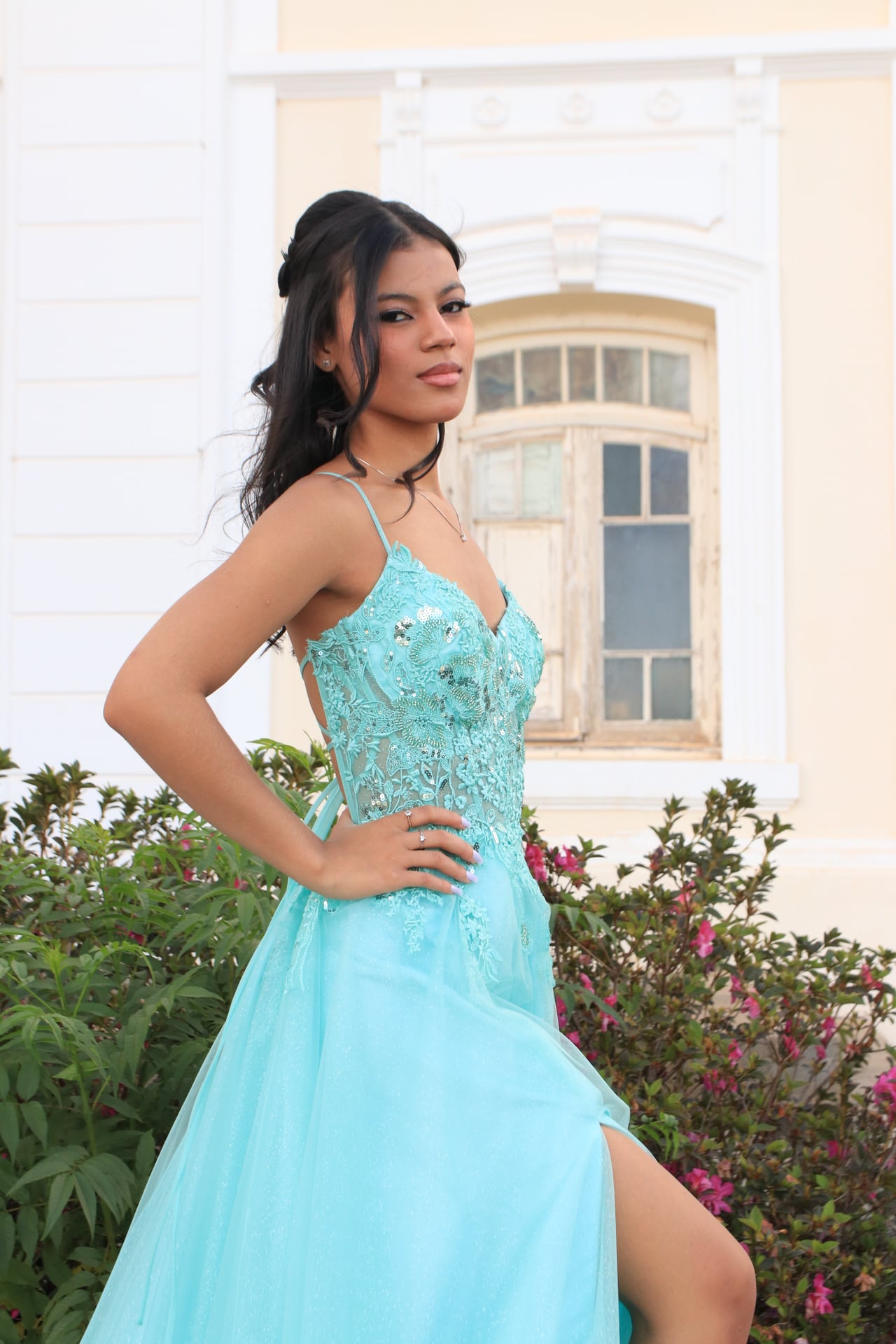 Vestido Verde Água Recepção - Detalhe